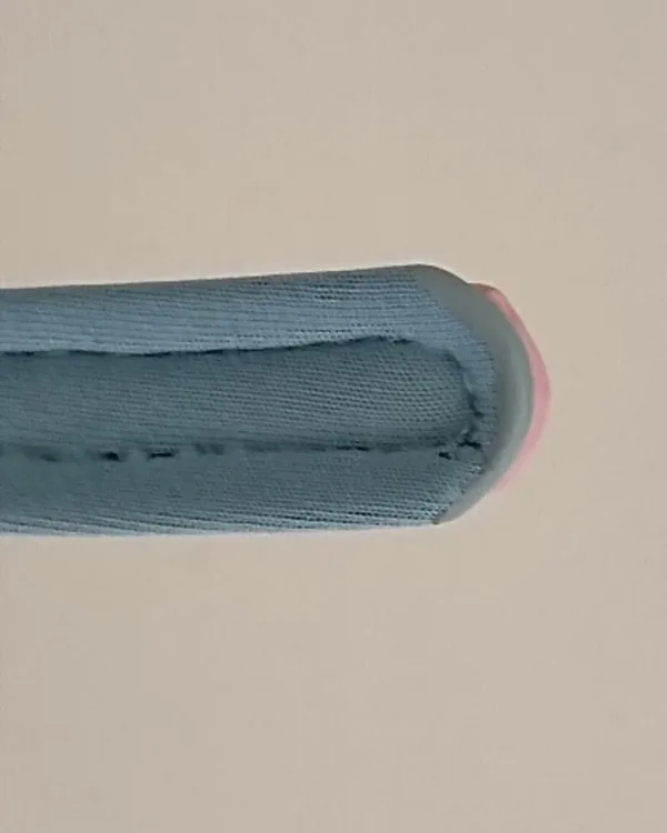 Macro of the padded blue lining at the end of the strap